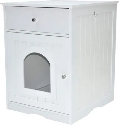 Productafbeelding van Kattenbakombouw - Kattenhuis meubel - Kattenbak Verbergen - Met Lade - 48 x 53 x 64 cm - Wit