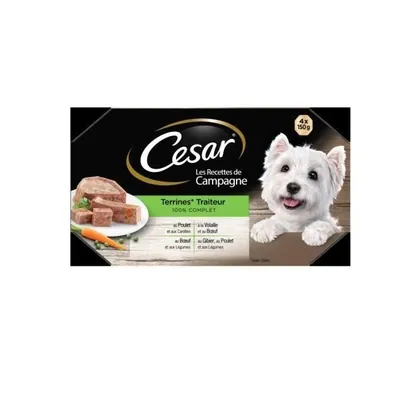 Productafbeelding van CESAR Tabletten, terrine – 4 smaken – voor volwassen honden – 4 x 150 g (x6)