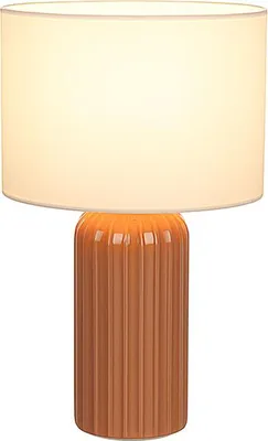 Image de Lampe de table, céramique, textile, moka, blanc, H 36 cm