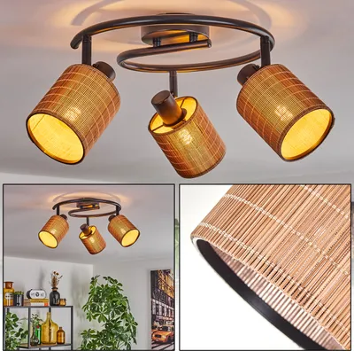 Produktbild von Dumenza moderne Deckenlampe aus Metall/Bambus in Schwarz/Braun