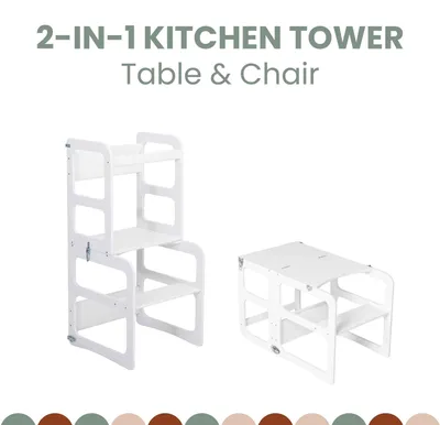 Productafbeelding van 2-in-1 transformeerbare keukentoren - tafel- en stoelenset