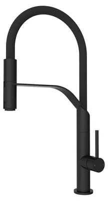 Image de Robinet de cuisine noir avec douchette extractible, pivotant à 360°, 2 types de jets, en acier inoxydable
