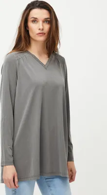 Produktbild von Pulz Jeans PZLIPPA Tunic Damen Tunikashirt Langarmbluse Bluse V-Ausschnitt 75% Modal, 25% Polyester regular fit