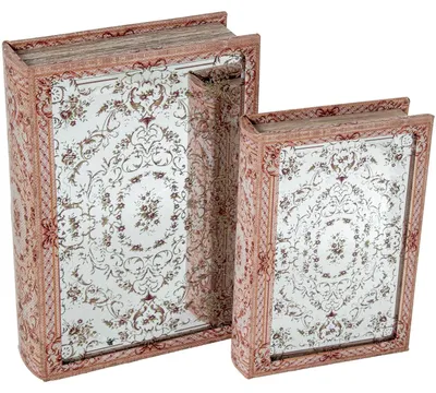 2er-Set Buchboxen mit Spiegel, Samt, 30x20x7 & 24x16x5 cm