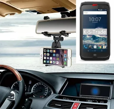 Produktbild von K-S-Trade Smartphone Halterung kompatibel mit Crosscall Action-X3 Rückspiegel Halterung schwarz Auto Halterung KFZ Halter