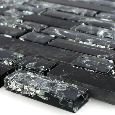Produktbild von Glas Marmor Mosaikfliesen Schwarz Malawi Bruchglas Verbund