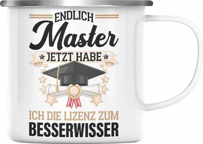 Produktbild von Trendation - Master Abschluss Geschenk Emaille Tasse Bestanden Studium Prüfung Graduation - Lizenz zum Besserwissser (Silber)