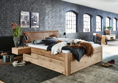Produktbild von Bett Vejle Sonderl. 200x220 Höhe 54 Wildeiche Bianco Kopfteil Bettkasten Blenden