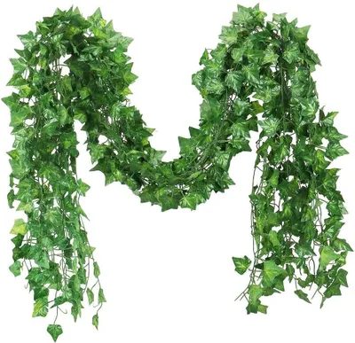 Image de Guirlande de lierre artificiel, 25,6 m, décoration végétale, lierre artificiel, plantes d'intérieur, pour l'intérieur et l'extérieur (feuilles de lierre / 12 brins)