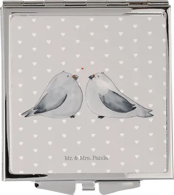 Produktbild von Mr. & Mrs. Panda Schminkspiegel Turteltauben Liebe - Grau Pastell - Geschenk, Hochzeitstag, Verheiratet, Kosmetikspiegel, Freundin, Klein, Taschenspiegel, Klappspiegel