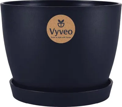 Produktbild von Vyveo - Blumentopf Lunda mit Untersetzer - Schwarz - 27x20