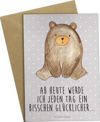 Produktbild von Mr. & Mrs. Panda babykarte Bär sitzend - Grau Pastell - Geschenk, einladungskarten, Teddy, hochzeitskarten, weihnachtskarten, Grußkarte, osterkarten, Grußkarten