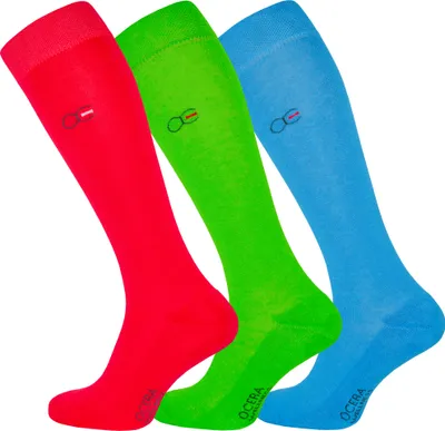 Produktbild von OCERA 3 Paar Wellness Kniestrümpfe Baumwolle NEU mit Frotteesohle + handgekettelter Spitze Uni Damen + Herren in modernen Farben Rot, Grün, Blau Gr. 39-42