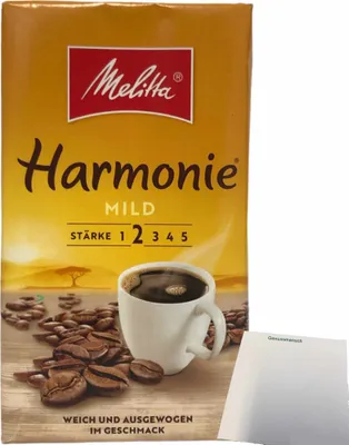 Produktbild von Melitta Harmonie Mild Stärke 2 Gemahlener Röstkaffee (500g Packung) + usy Block