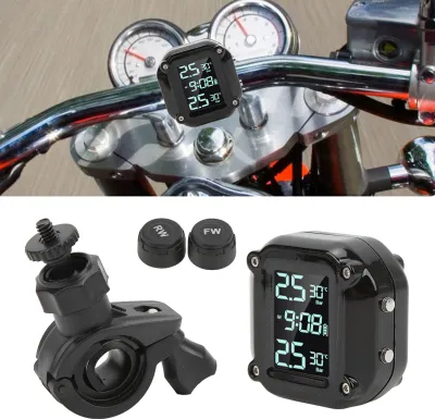 Obrázok produktu pre Systém monitorovania tlaku v pneumatikách motocykla s 2 snímačmi, nabíjanie cez USB, LCD displej, IP67, vodotesný TPMS pre bezpečnú jazdu