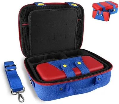 Image de Étui en résine pour Nintendo Switch, rouge et bleu - Boîtier de transport portable - Convient pour la console et ses accessoires