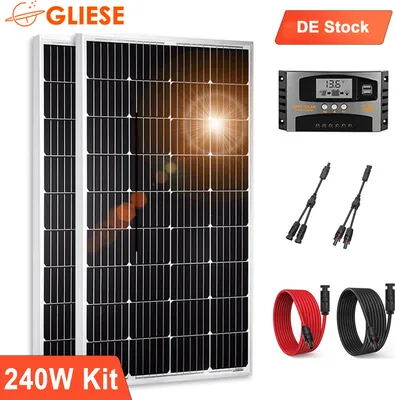 Produktbild von 240W Solar Set Solarpanel 2x120W 12V Monokristallin Solarmodule Solaranlage Komplettpaket Camping RV