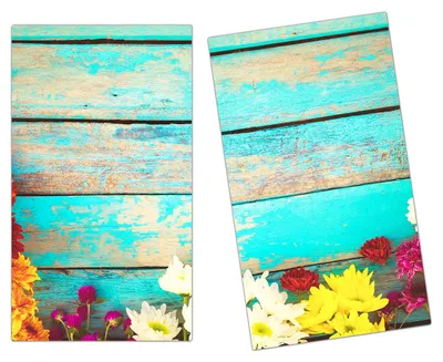 Produktbild von Spritzschutz Herdabdeckplatte Schneidebrett aus Glas Bloumenbouquet bunt 2-Teilig (60x52cm)