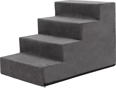 Produktbild von PillowPrim Tiertreppen Eingang Hilfe Kleinere Hunde Stufen Rampe Katzentreppe 4 Stufen Groß Graphit Höhe 40 cm