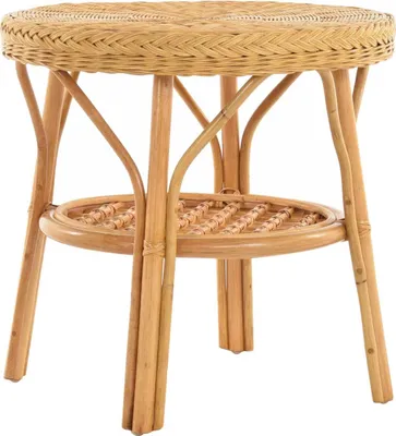 Produktbild von KRINES HOME Rattan-Tisch / Beistelltisch Rund / Couchtisch Rattantisch Ablage (Honig)