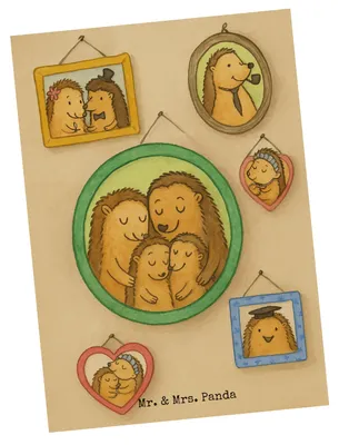 Produktbild von Mr. & Mrs. Panda Postkarte Igel Familie Design - Weiß - Geschenk, Liebe, bildkarte, Bilder, Muttertag, Postkarten, Ansichtskarte, Grußkarte, Ansichtskarten