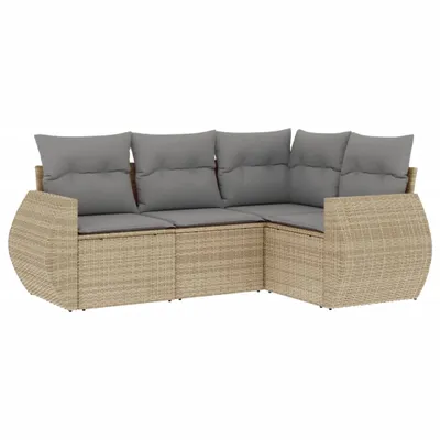 Produktbild von vidaXL 4-tlg. Garten-Sofagarnitur mit Kissen Beige Poly Rattan