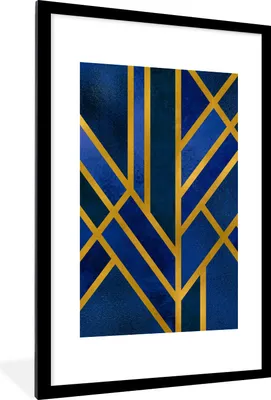 Produktbild von MuchoWow® Gerahmtes Poster Gold - Luxus - Blau 60x90 cm - Poster mit Schwarzem Bilderrahmen Wandposter Rahmen Foto Bilder - Dekoration - Wandposter Wohnzimmer - Hochwertig