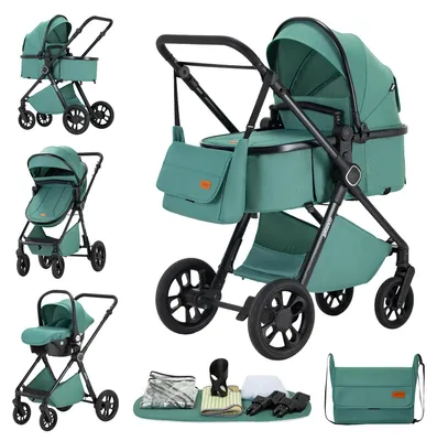 Immagine prodotto di Passeggino per bambini, design 3-in-1, leggero e pieghevole, colore verde