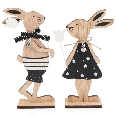 Osterhasen-Dekofiguren aus Holz, 2 Stück, 19x9x4 cm