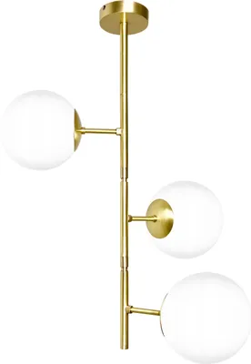 Produktbild von Deckenlampe Messing Glas E14 in Bronze hell Weiß 3-flammig Kugelschirm Vintage Design