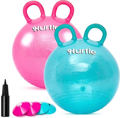 Productafbeelding van Skippyballen - Set van 2 - Kinderen 3-6 jaar - 46 cm met dubbele handgrepen - Pomp en pionnen - Max - 120 kg