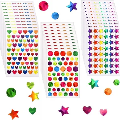 Produktbild von 3420 Stück Glitzer Aufkleber Herz Sterne Rund Selbstklebend Sticker