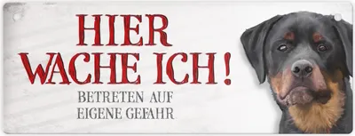 Produktbild von Metallschild mit Rottweiler Motiv und Spruch: Betreten auf eigene Gefahr ...