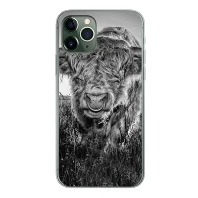 Produktbild von MuchoWow® Handyhülle Schutzhülle Hülle für iPhone 11 Pro Schottischer Highlander - Schwarz und Weiß Silikon Softcase Handy Hülle - Handy