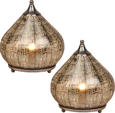 Produktbild von 2er Set Orientalische Deko Tischlampe Nachttischlampe Lampe Jamiel Silber