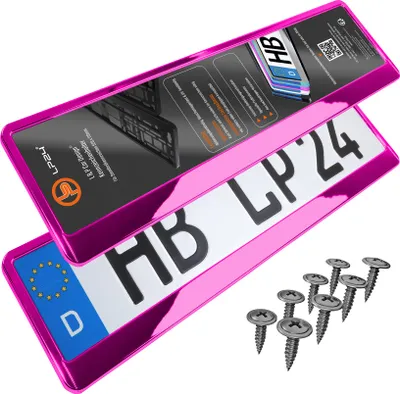 Produktbild von 2 Kennzeichenhalter Pink - Chrom Kennzeichenhalterung Halter