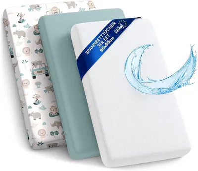 Productafbeelding van Hoeslaken set 50x90 cm, 3-delig, 2 hoeslakens en 1 matrasbeschermer, voor babybed