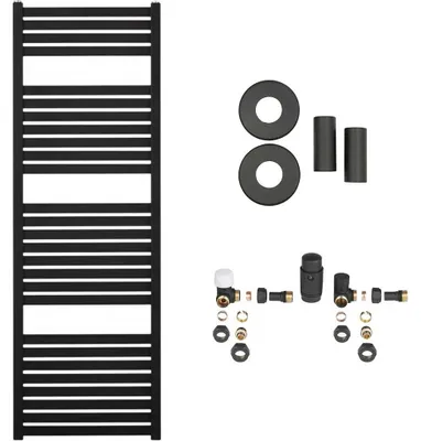 Productafbeelding van Badkamerradiator set Vincenzo - centrale verwarming - zij-aansluiting - 500W - mat zwart - 1330x450 mm