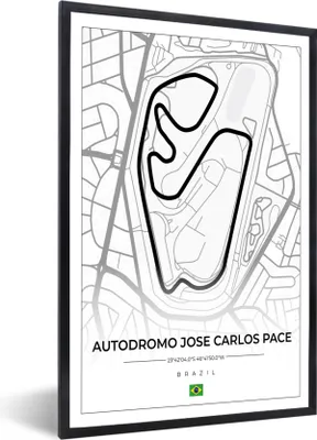 Produktbild von MuchoWow® Gerahmtes Poster Rennstrecke - Brasilien - Rundkurs - Formel 1 - Autodromo Jose Carlos Pace - Weiß 60x90 cm - Poster mit Schwarzem Bilderrahmen Wandposter Rahmen Foto Bilder - Kunst