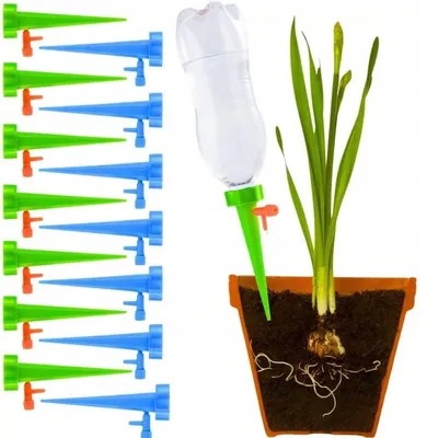 Produktbild von 10x Bewässerungssystem für Pflanzen, Tropfbewässerung für PET-Flaschen mit Durchflussregler, Gießhilfe für Blumentöpfe