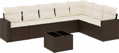 Produktbild von 8-tlg. Garten-Sofagarnitur mit Kissen Braun Poly Rattan