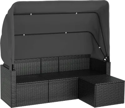 Produktbild von vidaXL 3-Sitzer-Gartensofa mit Dach und Fußhocker Schwarz Poly Rattan
