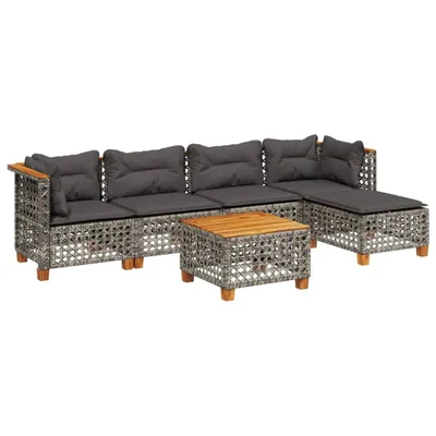 Produktbild von 6-tlg. Garten-Sofagarnitur mit Kissen Grau Poly Rattan