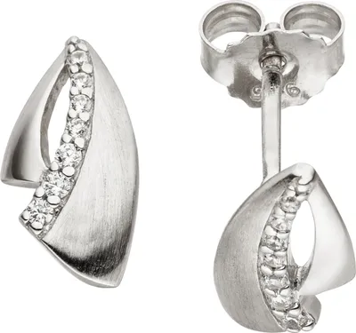 Produktbild von JOBO Ohrstecker 925 Sterling Silber matt 14 Zirkonia Ohrringe Silberohrringe