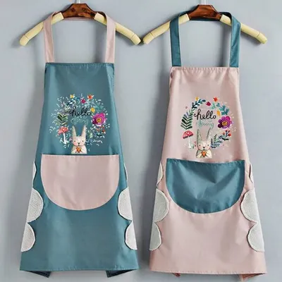 Produktbild von 2 Stück Kochschürze Schürzen Frauen wasserdichte Küchenschürze mit Taschen,Blau und Rosa
