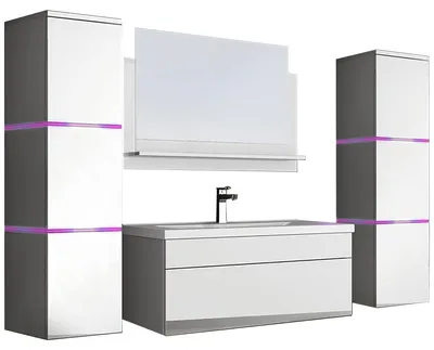 Produktbild von 5 teiliges XXL Badmöbel Set Waschplatz inkl. LED Beleuchtung hochglanz Weiss