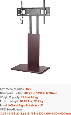 Obrázek produktu pro Stojan na televizi, výškově nastavitelný, mobilní design, 99 lbs