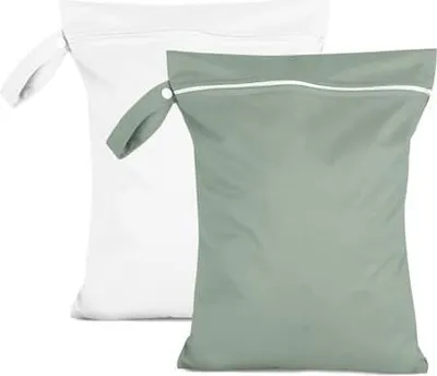 Produktbild von 2 Stück Nassbeutel 40 x 30 cm, Wasserdichter Wäschesack Grau & Weiß, Wiederverwendbarer Reise Nasssack mit Reißverschluss, Klein Nasstasche Schwimmen für Badeanzüge, Strandtücher, Windeln