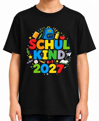 Produktbild von Schulkind 2027 Einschulung Schulanfang Geschenk Grundschule Kinder T-Shirt, Schwarz, 128