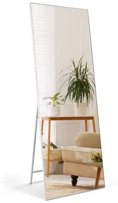 Productafbeelding van Spiegel, staand, 165 x 60 cm, wit. Volledig spiegelt, geschikt voor aan de muur. HD-kwaliteit, ideaal als make-upspiegel